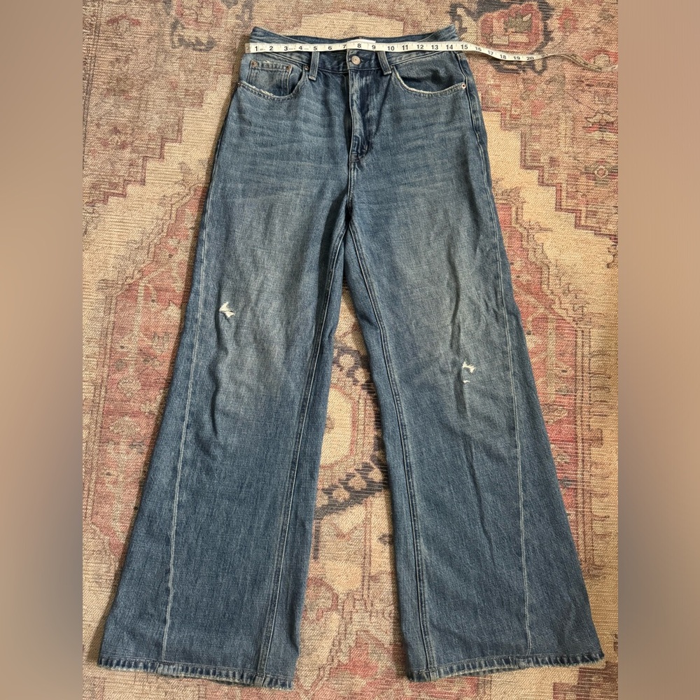 Pistola distressed high waisted wide leg jean